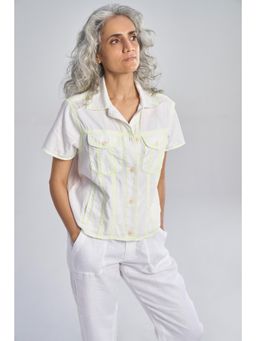 TERRA LUNA - Women's White Amelia 100% Cotton Half Sleeve Shirt