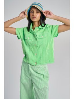 TERRA LUNA - Women's Green Amelia 100% Cotton Half Sleeve Shirt