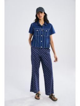 TERRA LUNA - Women's Blue Amelia 100% Cotton Half Sleeve Shirt