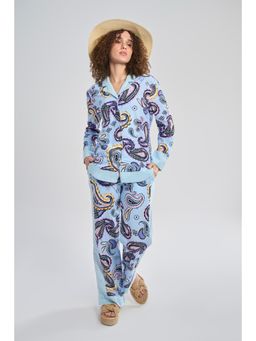 TERRA LUNA - Women's Blue Java 100% Cotton Full Sleeve Shirt