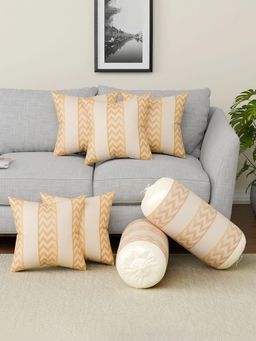 Kuber Industries - Cushion & Bolster Covers Zig Zag 3 Strips - Cream (16x16 Inches)