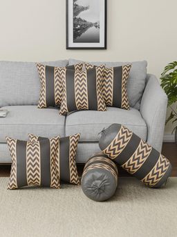 Kuber Industries - Cushion & Bolster Covers Zig Zag 3 Strips - Grey (16x16 Inches)