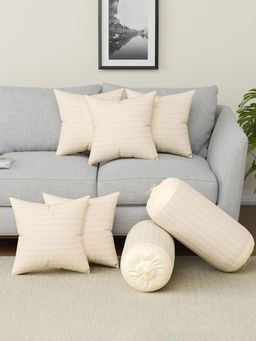 Kuber Industries - Cushion & Bolster Covers Plain Check Quilted - Light Cream (16x16 Inches)
