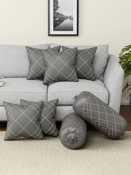 Kuber Industries - Polyester Cushion & Bolster Covers 9 Box Check - Grey (16x16 Inches)