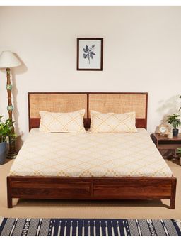 Fabindia - Yellow Printed Cotton Bed Sheet With Pillow Covers