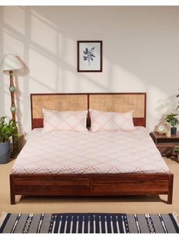 Fabindia - Beige Printed Cotton Bed Sheet With Pillow Covers