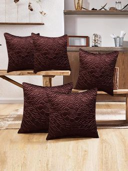 Kuber Industries - Embossed Flower Print Cushion Cover cushion Cover Brown (Pack of 5) (16x16 Inches)