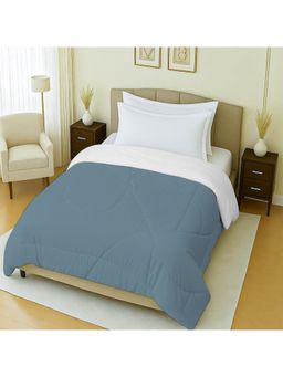 Mayfair Homes London - 100% Cotton Plain White & Light Blue Reversible Single Bed Ac Comforter 150Gsm