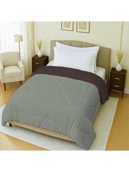 Mayfair Homes London - 100% Cotton Plain Brown & Light Grey Reversible Single Bed Ac Comforter 150Gsm
