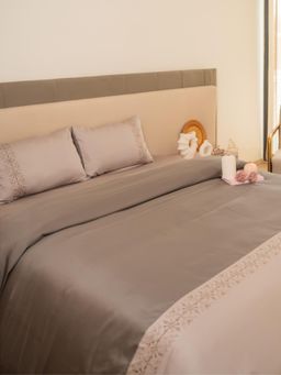 Sadyaska - Silver Dark Grey Luna Cotton Embroidered Duvet Cover (Super King)