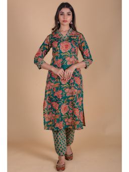 NAVYAS FASHION - Pine Green Block Printed Kurta (Set of 2)