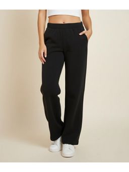 WINEBERRY - Women Black Comfortable Straight-Fit Track Pant