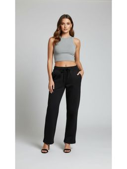 WINEBERRY - Women Black Relaxed Straight-Leg Track Pant