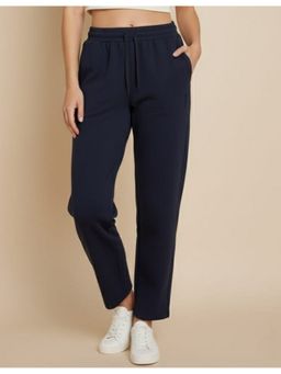 WINEBERRY - Women Navy Blue Relaxed Straight-Leg Track Pant