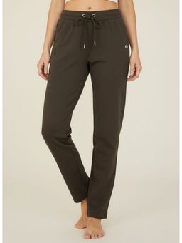 WINEBERRY - Women Olive Relaxed Straight-Leg Track Pant