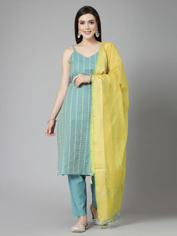 Stylum - Womens Woven Designed Cotton Blend Straight Kurta-Pant and Dupatta (Set of 3)