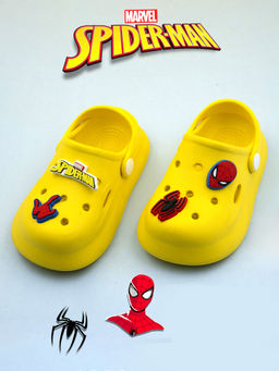 Yellow Bee - Marvel Spider-Man Clogs with 3D Face, Web Gesture & Logo Charms for Boys-Yellow