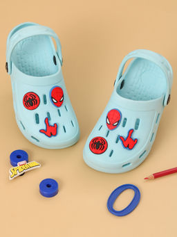 Yellow Bee - Marvel Spider-Man Clogs with 3D Face, Web-Shoot Charms for Boys- Light Blue
