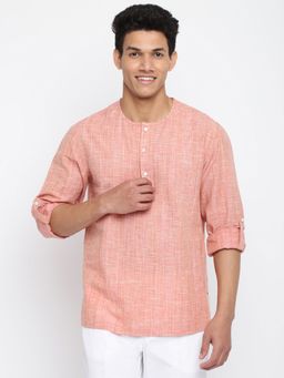 Fabindia - Pink Cotton Textured Mid Placket Shirt