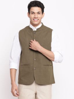 Fabindia - Olive Cotton Slim Fit Jacket