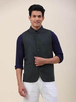 Fabindia - Green Cotton Slim Fit Vest Jacket
