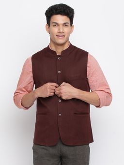 Fabindia - Maroon Cotton Blend Slim Fit Jacket
