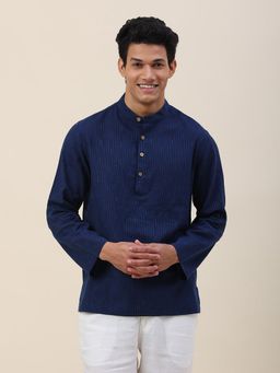 Fabindia - Navy Cotton Dobby Mid Placket Shirt