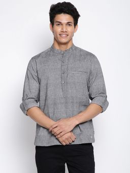 Fabindia - Grey Cotton Slim Fit Mid Placket Shirt