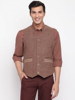 Fabindia - Brown Wool Woven Slim Fit Vest