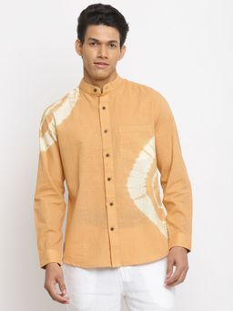 Fabindia - Orange Band Collar Cotton Tie and Dye Printed Casual Shirt (XS)