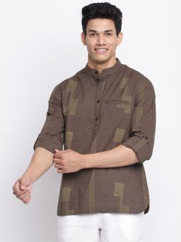Fabindia - Brown Cotton Printed Slim Fit Mid Placket Shirt