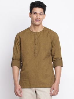 Fabindia - Olive Cotton Printed Slim Fit Mid Placket Shirt
