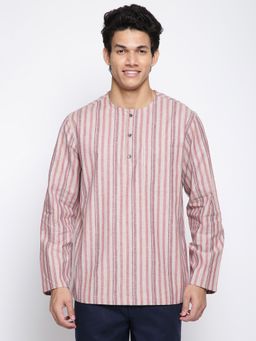 Fabindia - Beige Cotton Linen Striped Mid Placket Shirt