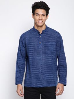 Fabindia - Indigo Cotton Dabu Printed Mid Placket Shirt