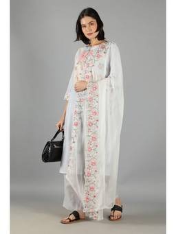 Barara Ethnic - Light Blue Straight Kurta With Embroidered Cutwork Dupatta (Set of 3)