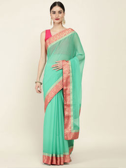 Soch - Solid Chiffon Saree with Unstitched Blouse