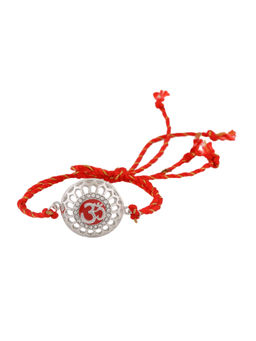 Estele - Rhodium Plated Traditional Om Designer Rakhi with Crystals & Fancy Silk Thread