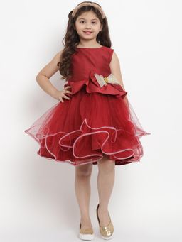 BITIYA BY BHAMA - Girls Ethnic Maroon Solid A-Line Dress