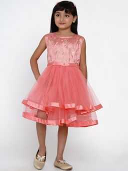 BITIYA BY BHAMA - Girls Ethnic Peach Printed A-Line Dress