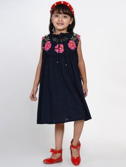 BITIYA BY BHAMA - Girls Ethnic Blue Floral A-Line Dress