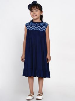 BITIYA BY BHAMA - Girls Ethnic Navy Blue Floral A-Line Dress