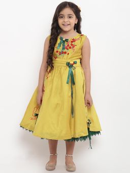 BITIYA BY BHAMA - Girls Ethnic Yellow Floral A-Line Dress