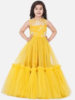 BITIYA BY BHAMA - Girls Ethnic Yellow Floral A-Line Dress