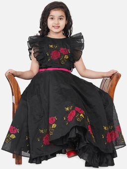 BITIYA BY BHAMA - Girls Ethnic Black Floral A-Line Dress