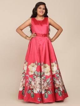 BITIYA BY BHAMA - Girls Ethnic Red Floral A-Line Dress