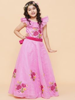 BITIYA BY BHAMA - Girls Ethnic Pink Floral A-Line Dress