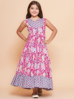 BITIYA BY BHAMA - Girls Ethnic Pink Floral A-Line Dress