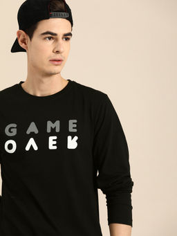 Bewakoof - Men's Black Game Over Typography T-shirt