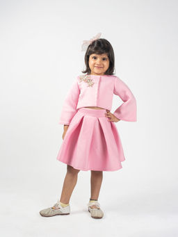 Lil Glam - Baby Pink Embellished Top and Skirt (Set of 2)