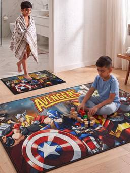 Athom Living - Marvel Avengers Carpet And Get Bathmat Free Blue (3x5 feet) (Pack of 2)